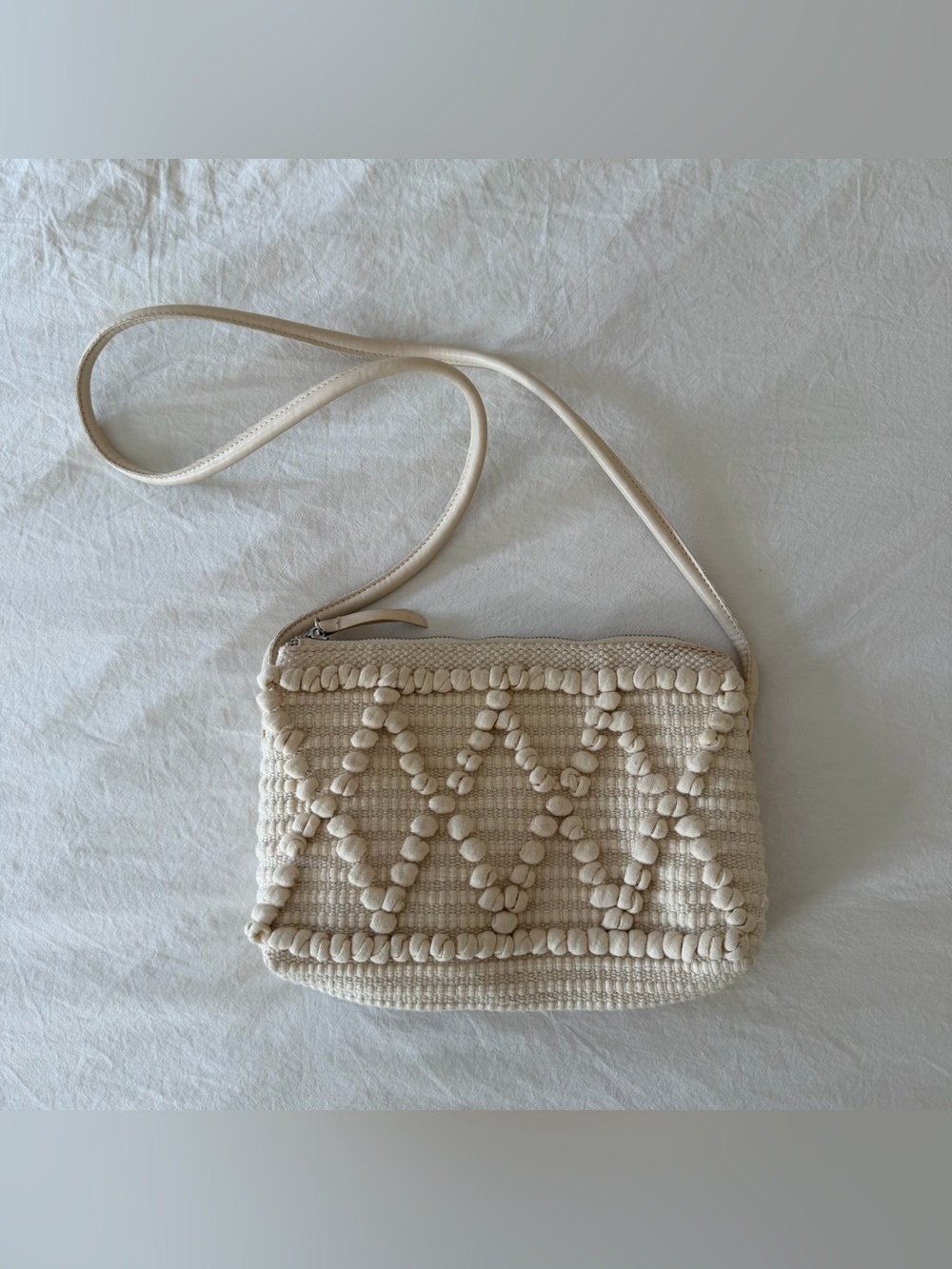 H&M Woven Textured Cream Crossbody Bag with